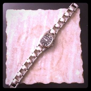 Silver Fossil Watch with black face